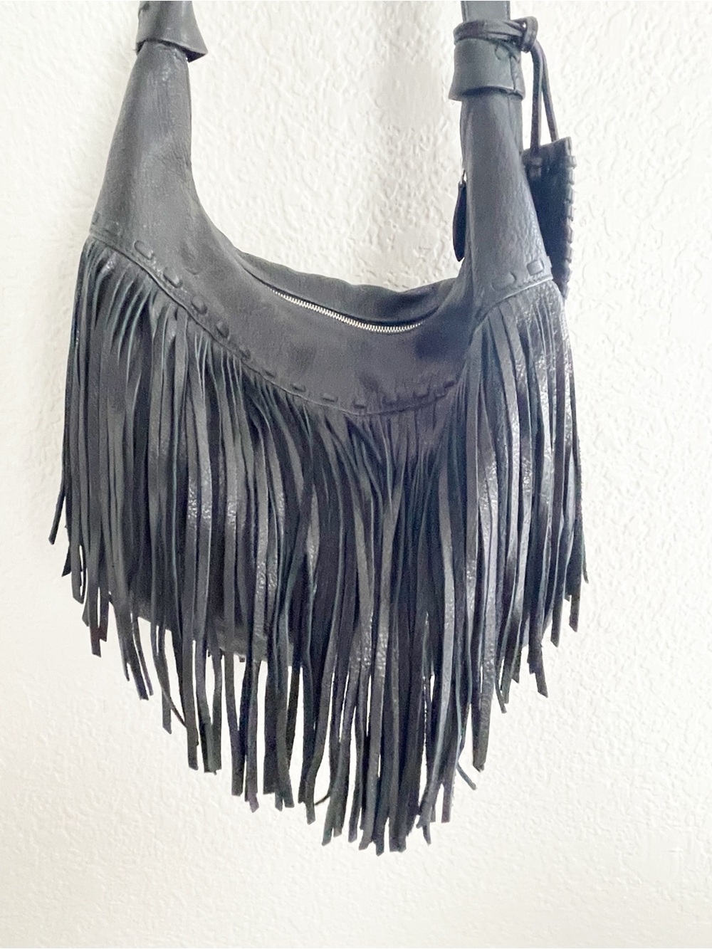 RRL Double RL Ralph Lauren Black Leather Western Fringe Hobo Shoulder Bag - Picture 13 of 14